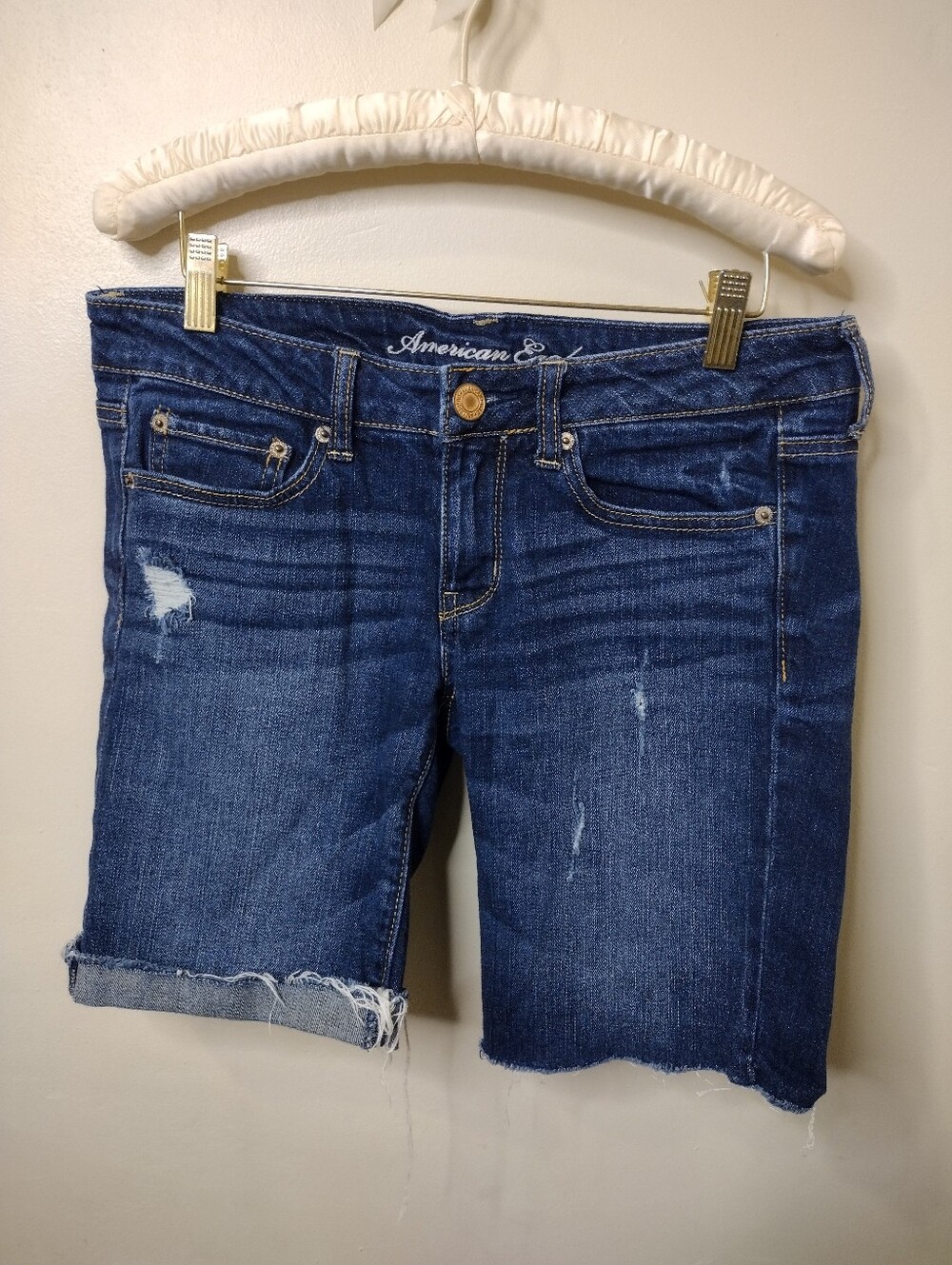 American Eagle 2011 Dark Wash Distressed Denim Convertible Bermuda Shorts